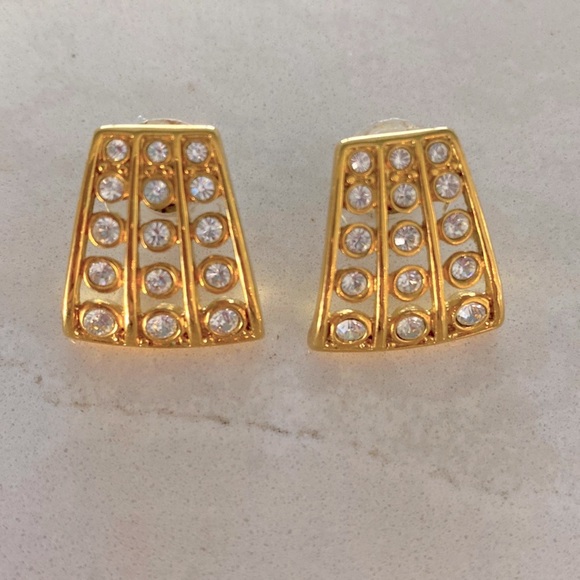 Swarovski Jewelry - Vintage Swarovski Gold Toned and Rhinestone Pierced Earrings
